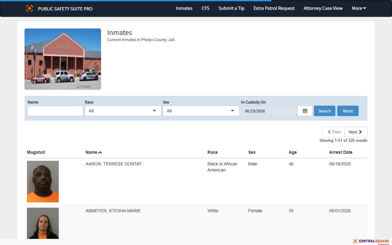 Phelps County inmate population current inmates roster search